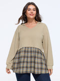Color‑Block Plaid Patchwork Hooded Sweatshirt