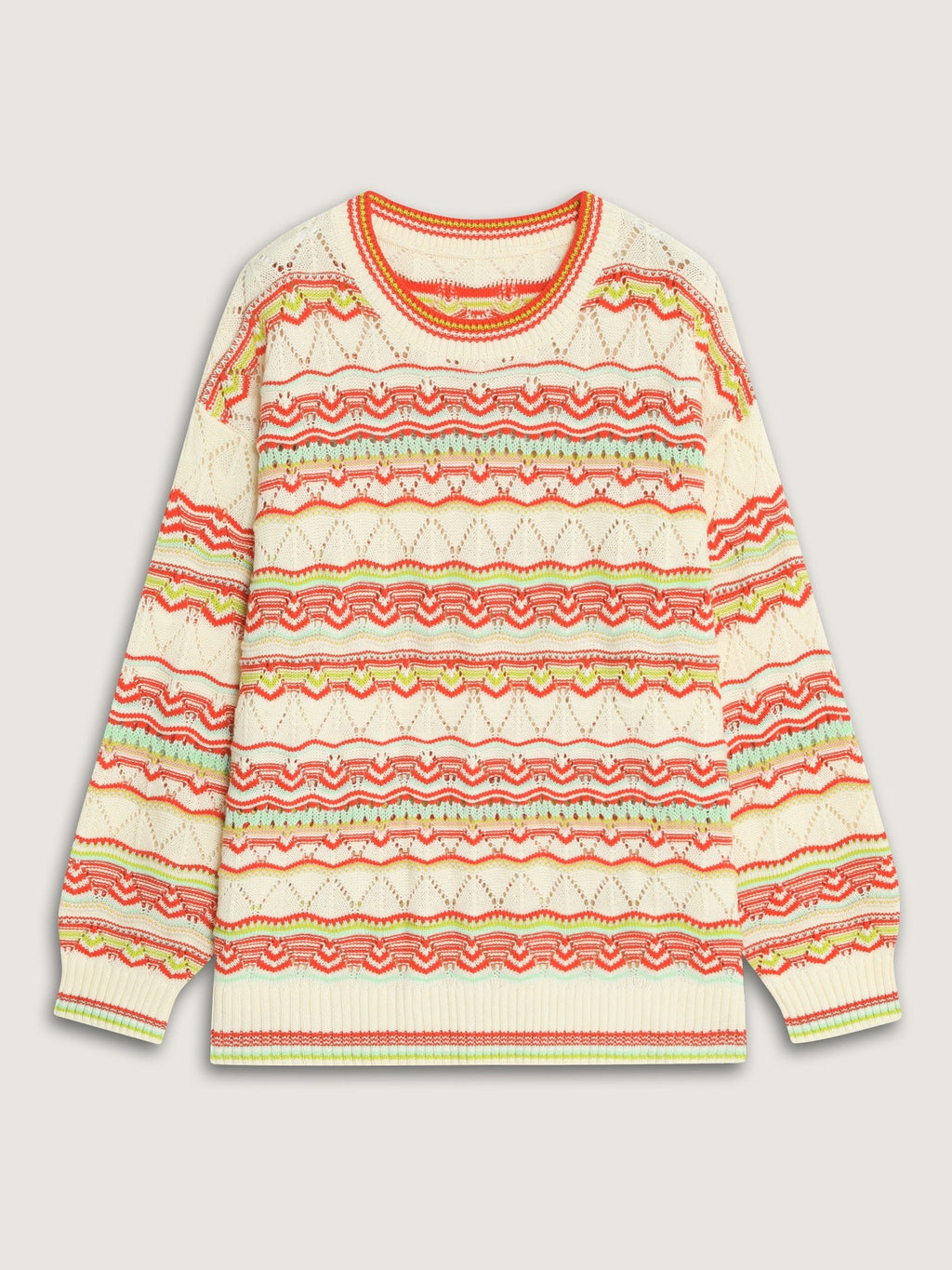 Geometric Pattern Crew Neck Cut Out Pullover