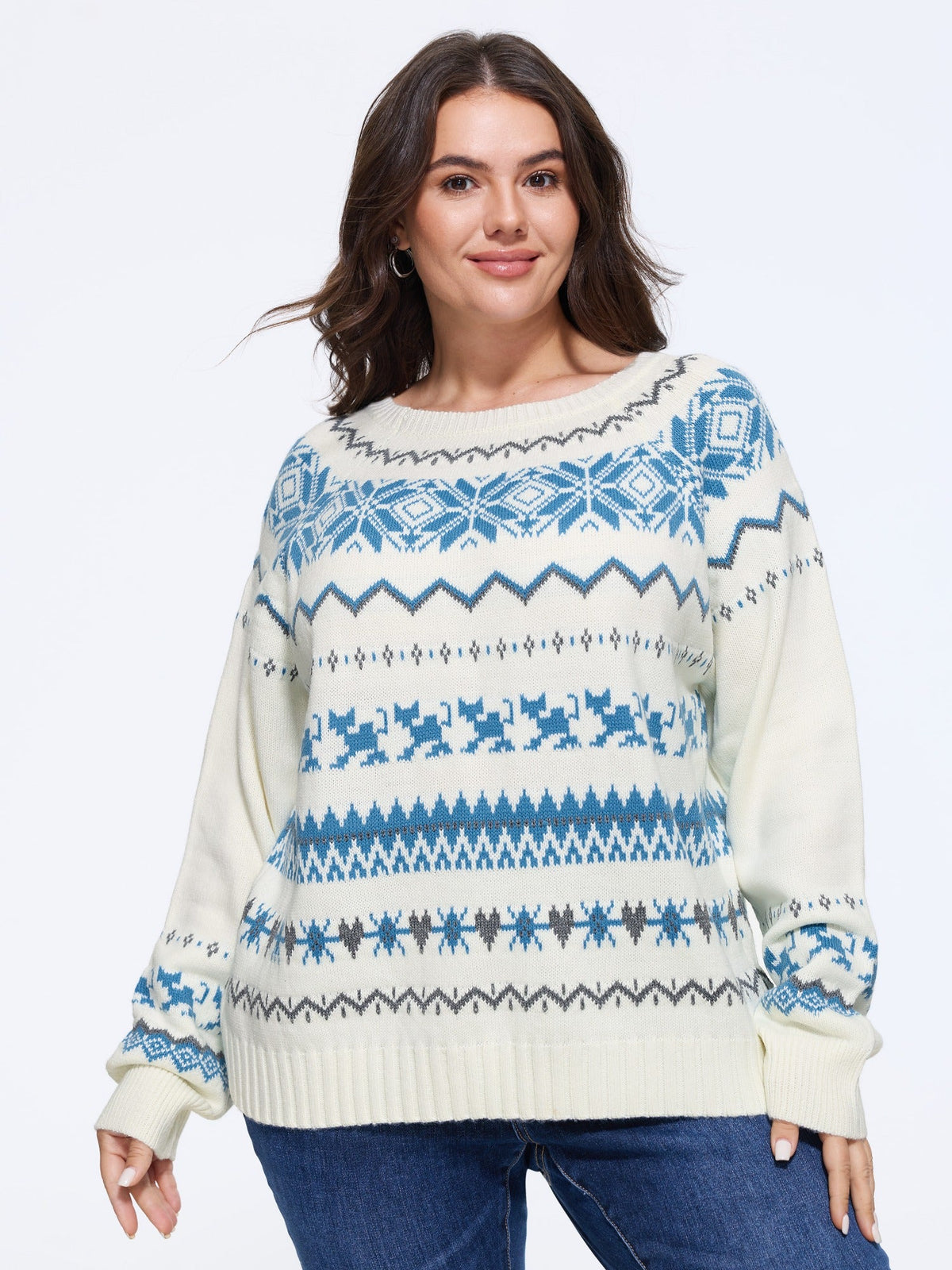 Fair Isle Geometric Pattern Crew Neck Pullover