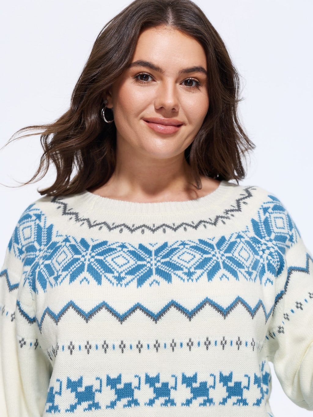 Fair Isle Geometric Pattern Crew Neck Pullover