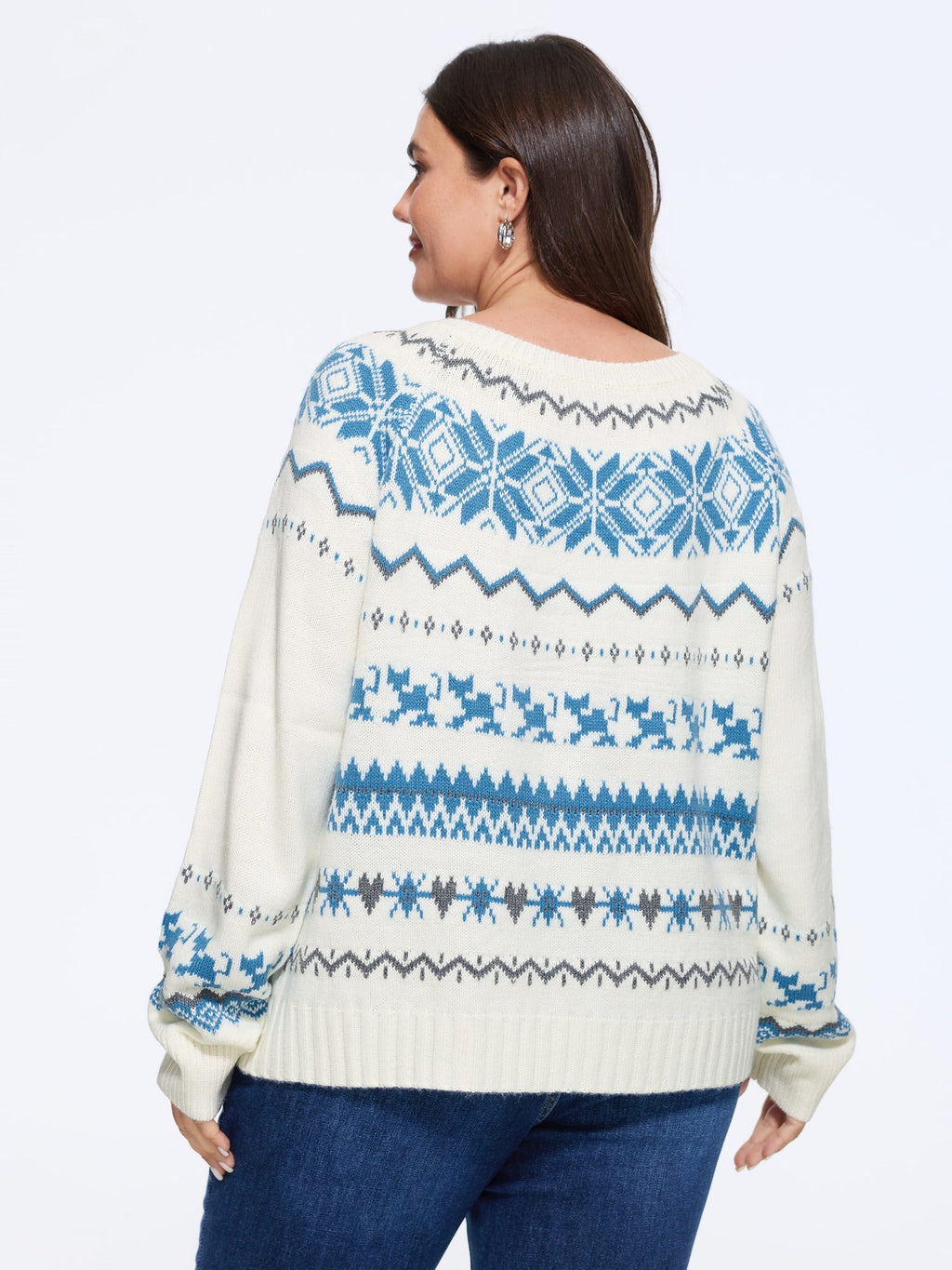 Fair Isle Geometric Pattern Crew Neck Pullover