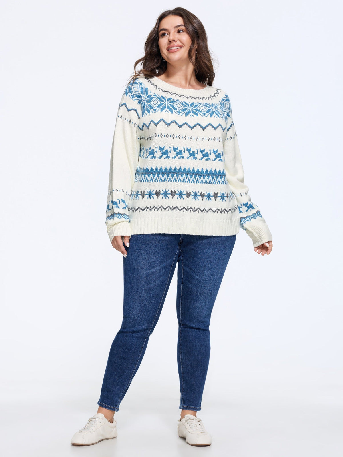 Fair Isle Geometric Pattern Crew Neck Pullover