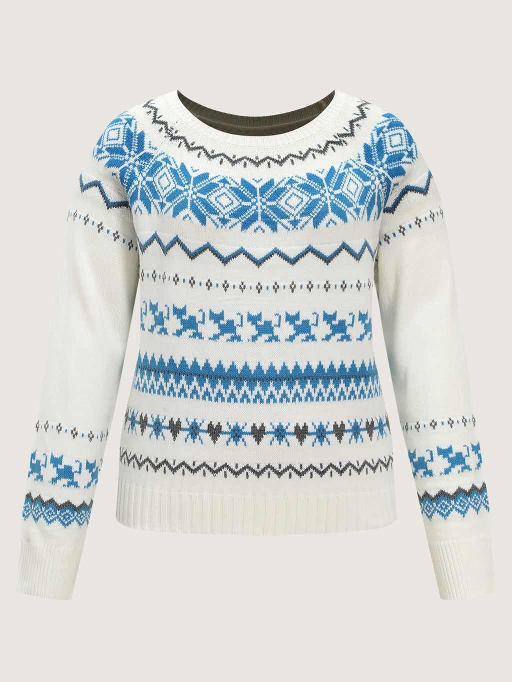 Fair Isle Geometric Pattern Crew Neck Pullover