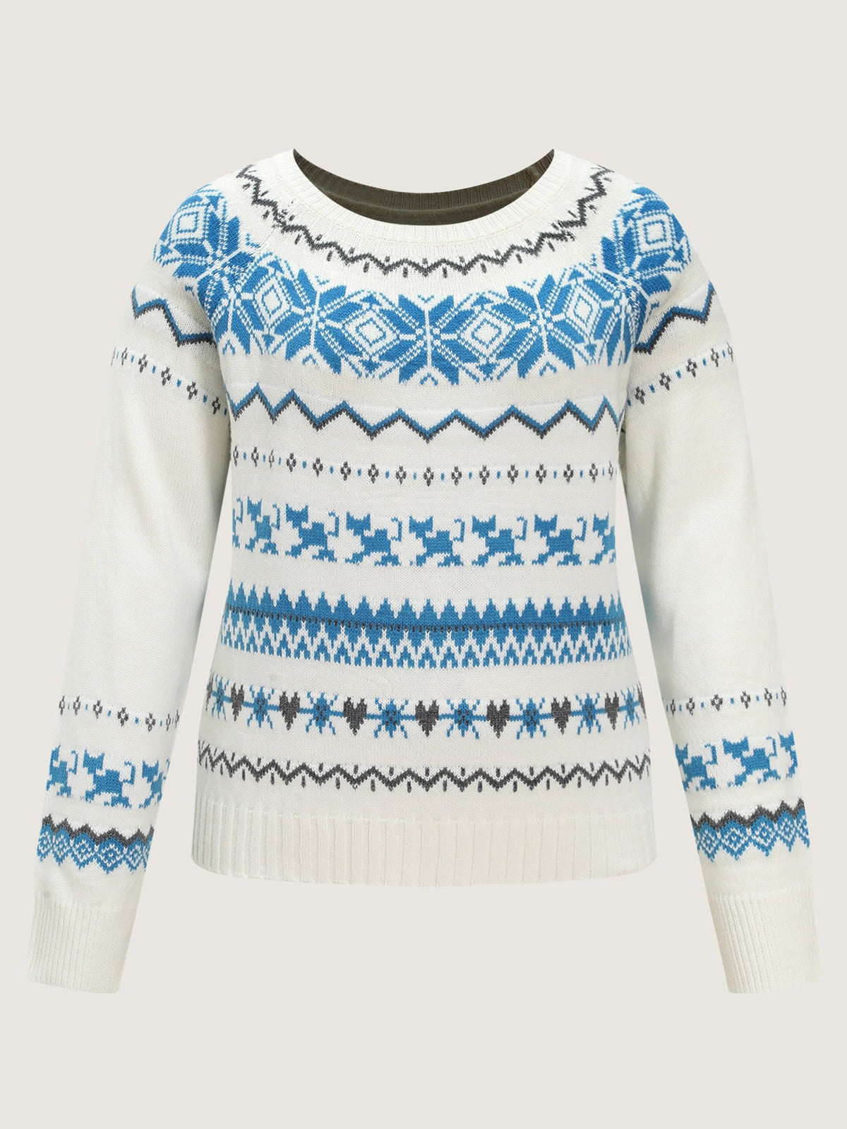 Fair Isle Geometric Pattern Crew Neck Pullover