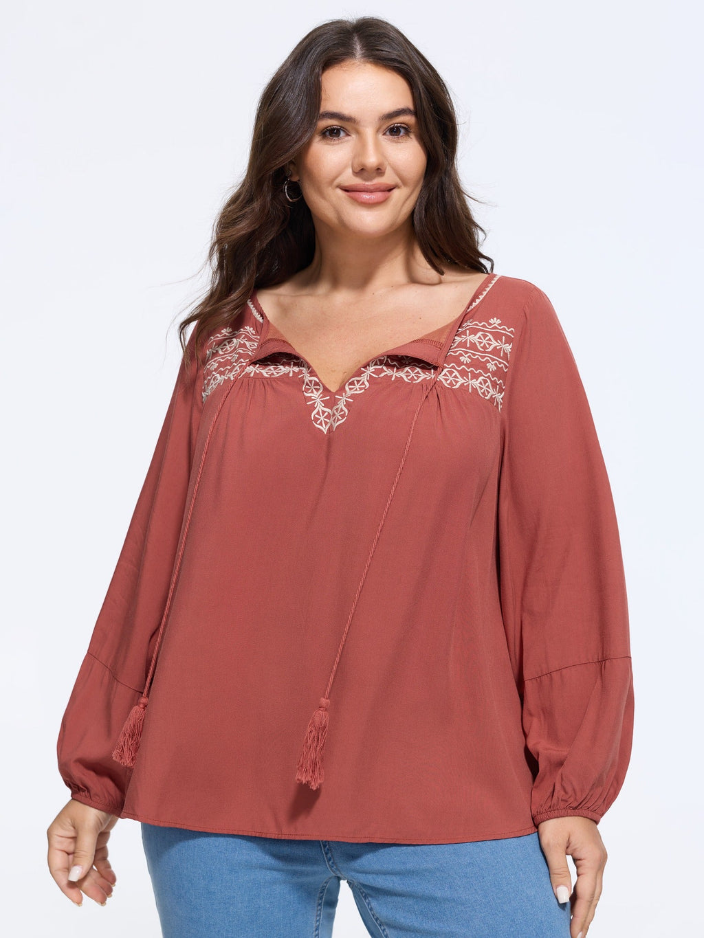 Supersoft Boho Embroidered Long Sleeve Blouse