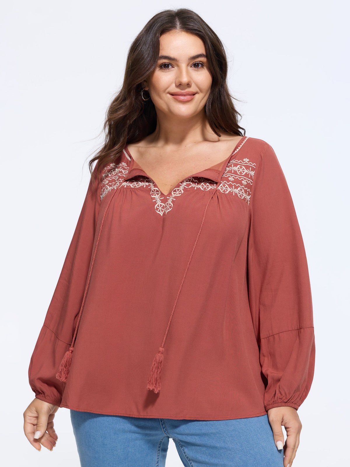 Supersoft Boho Embroidered Long Sleeve Blouse