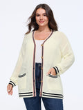 Striped Trim Cut Out Pocket Cardigan