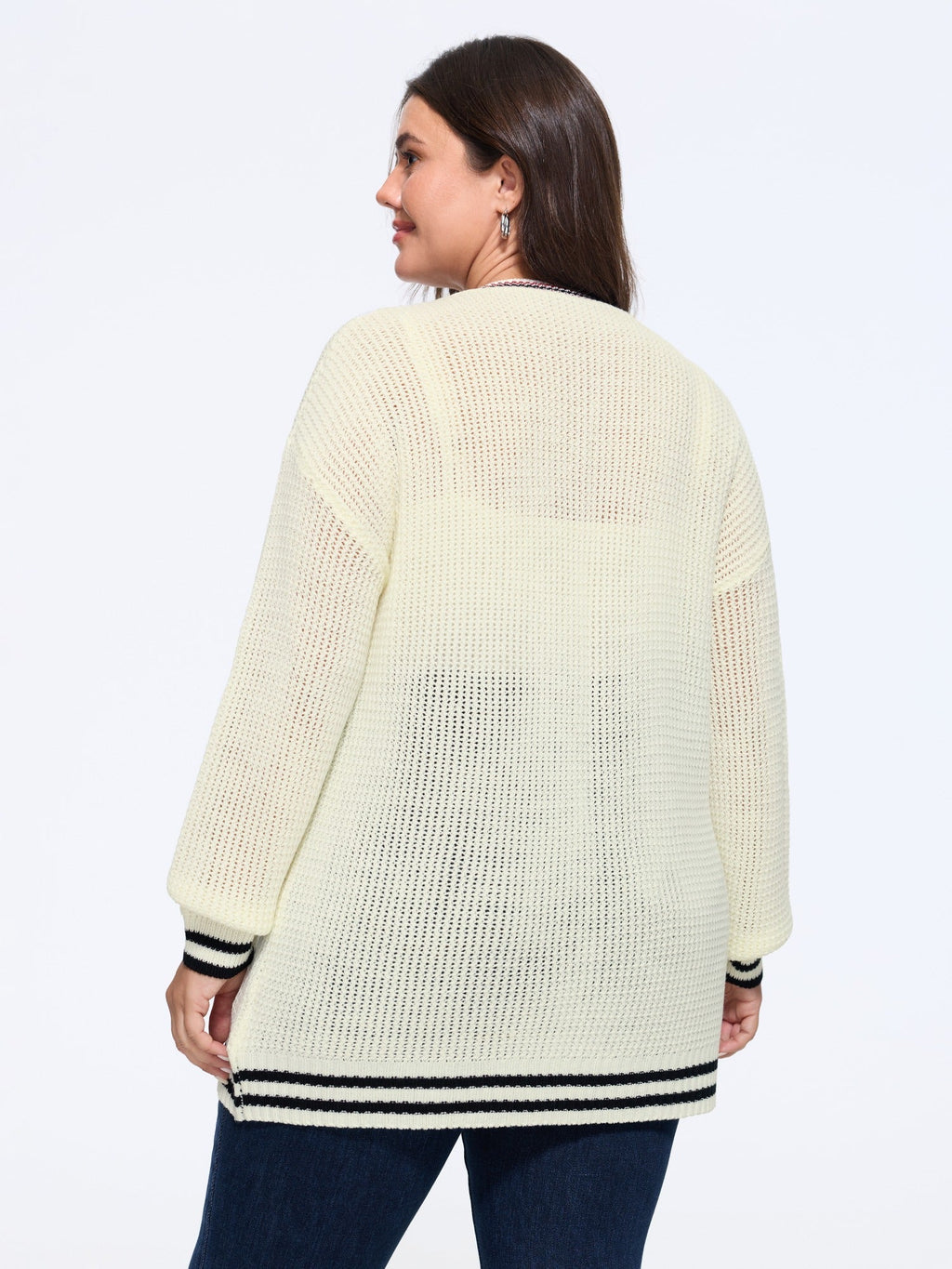 Striped Trim Cut Out Pocket Cardigan