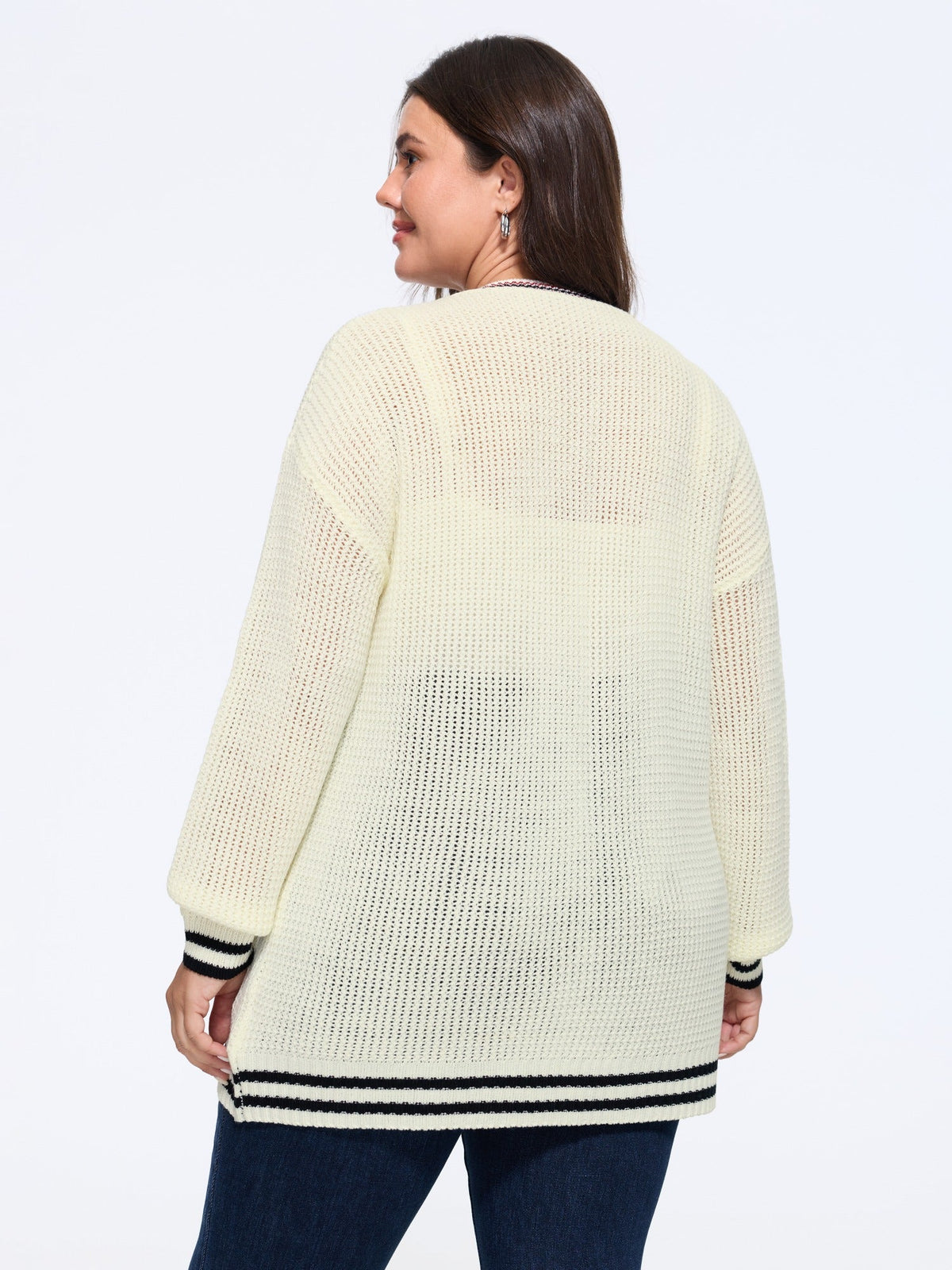 Striped Trim Cut Out Pocket Cardigan