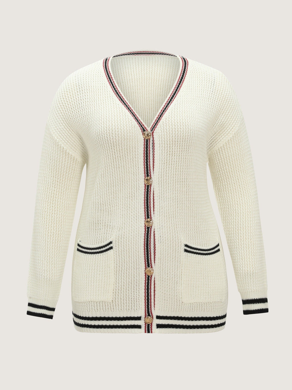 Striped Trim Cut Out Pocket Cardigan
