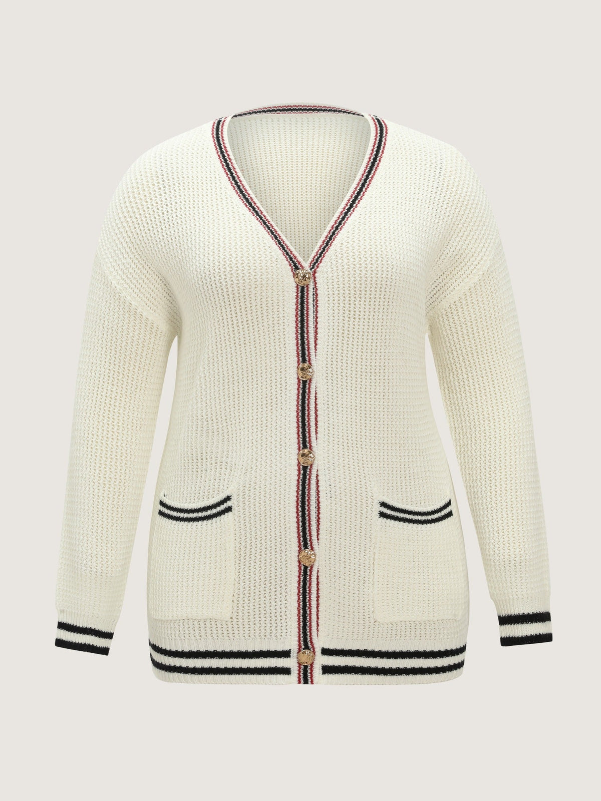Striped Trim Cut Out Pocket Cardigan