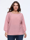 Boat Neck Eyelet Stripe Casual Pullover