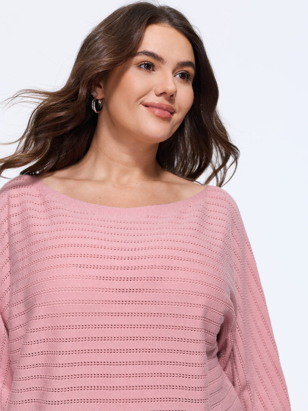 Boat Neck Eyelet Stripe Casual Pullover