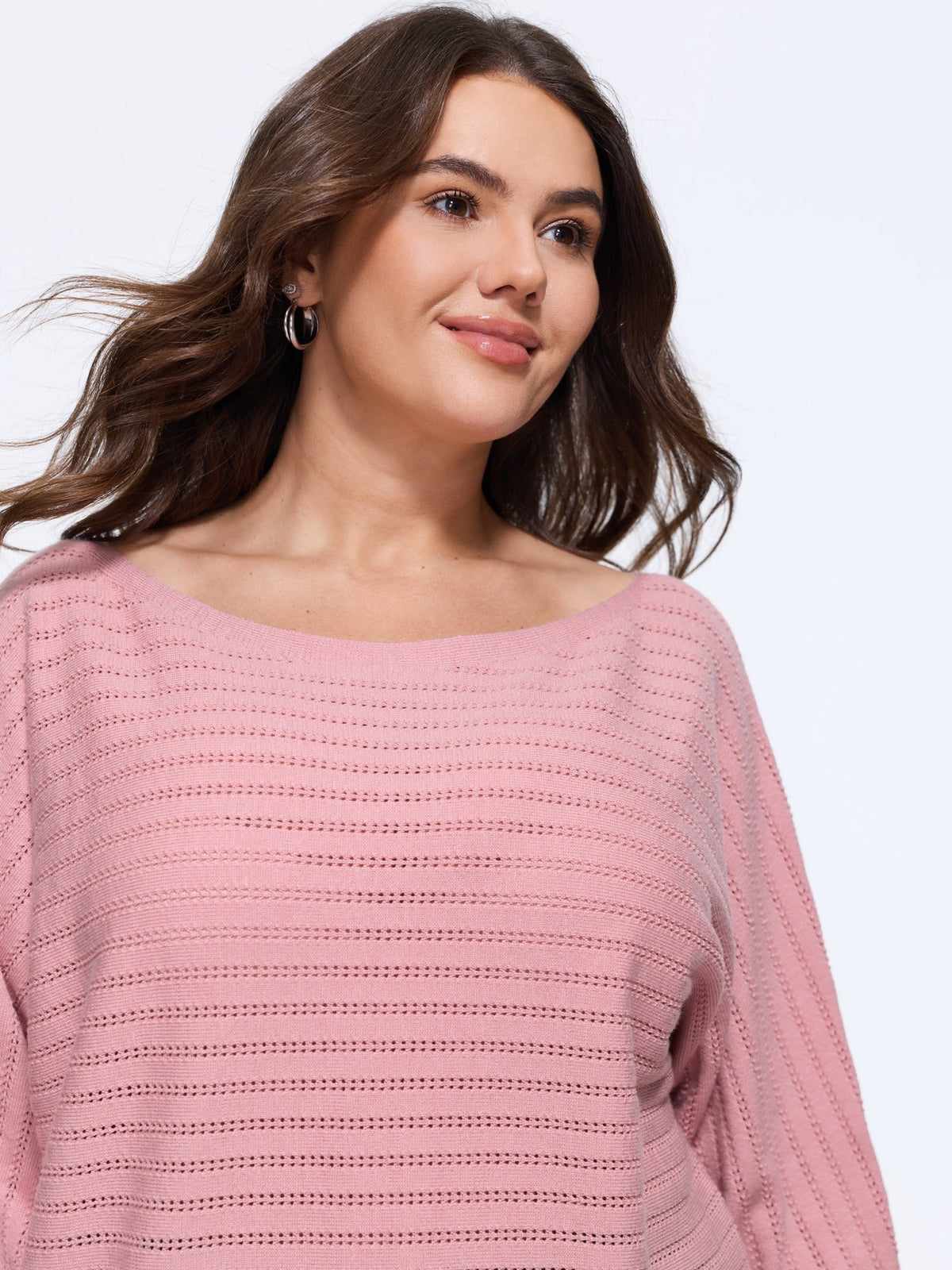 Boat Neck Eyelet Stripe Casual Pullover
