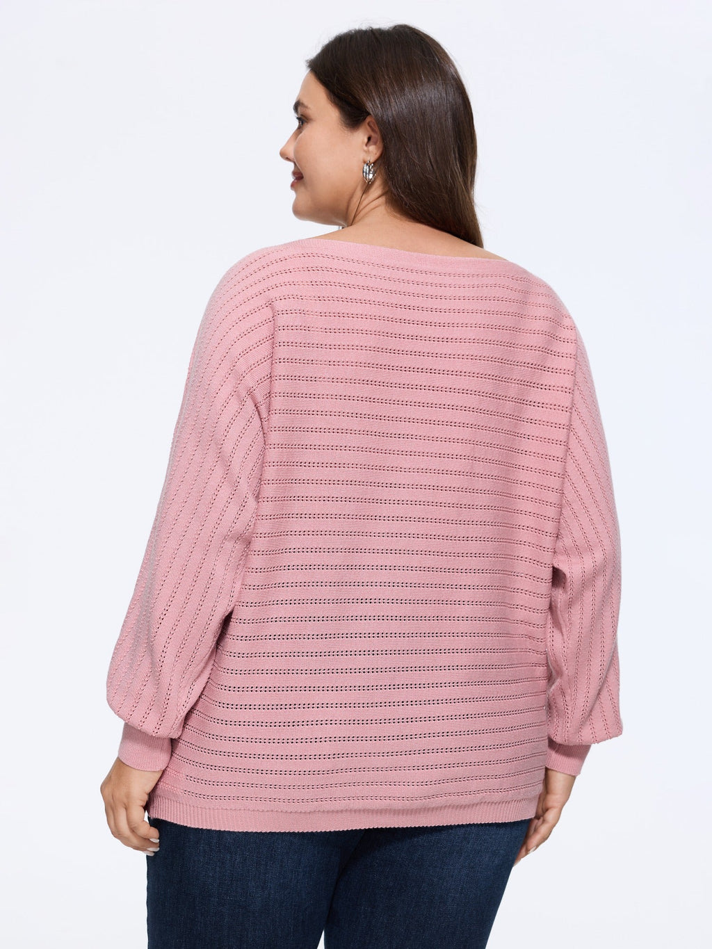 Boat Neck Eyelet Stripe Casual Pullover