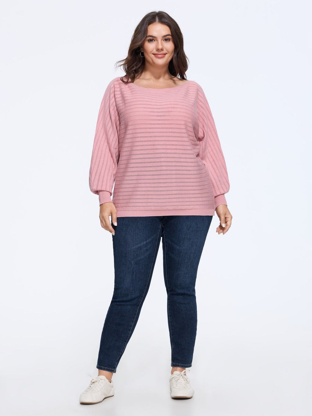 Boat Neck Eyelet Stripe Casual Pullover