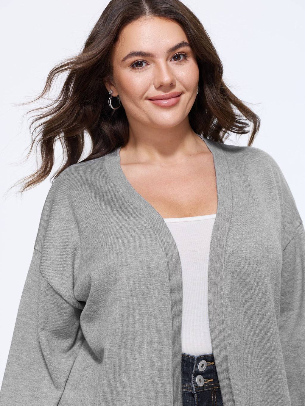 Textured Open Front Long Sleeve Cardigan
