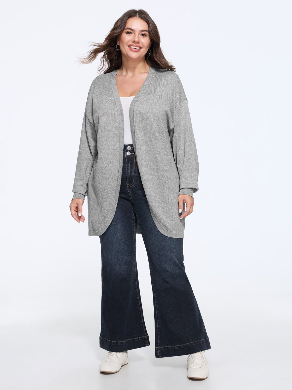 Textured Open Front Long Sleeve Cardigan