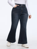 Stretch Wash Double Button Flare Jeans