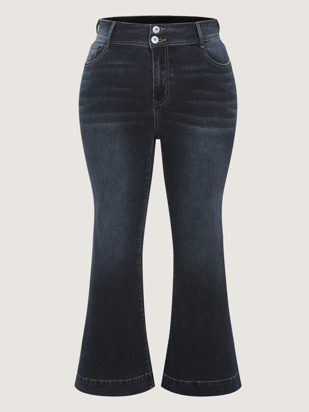 Stretch Wash Double Button Flare Jeans