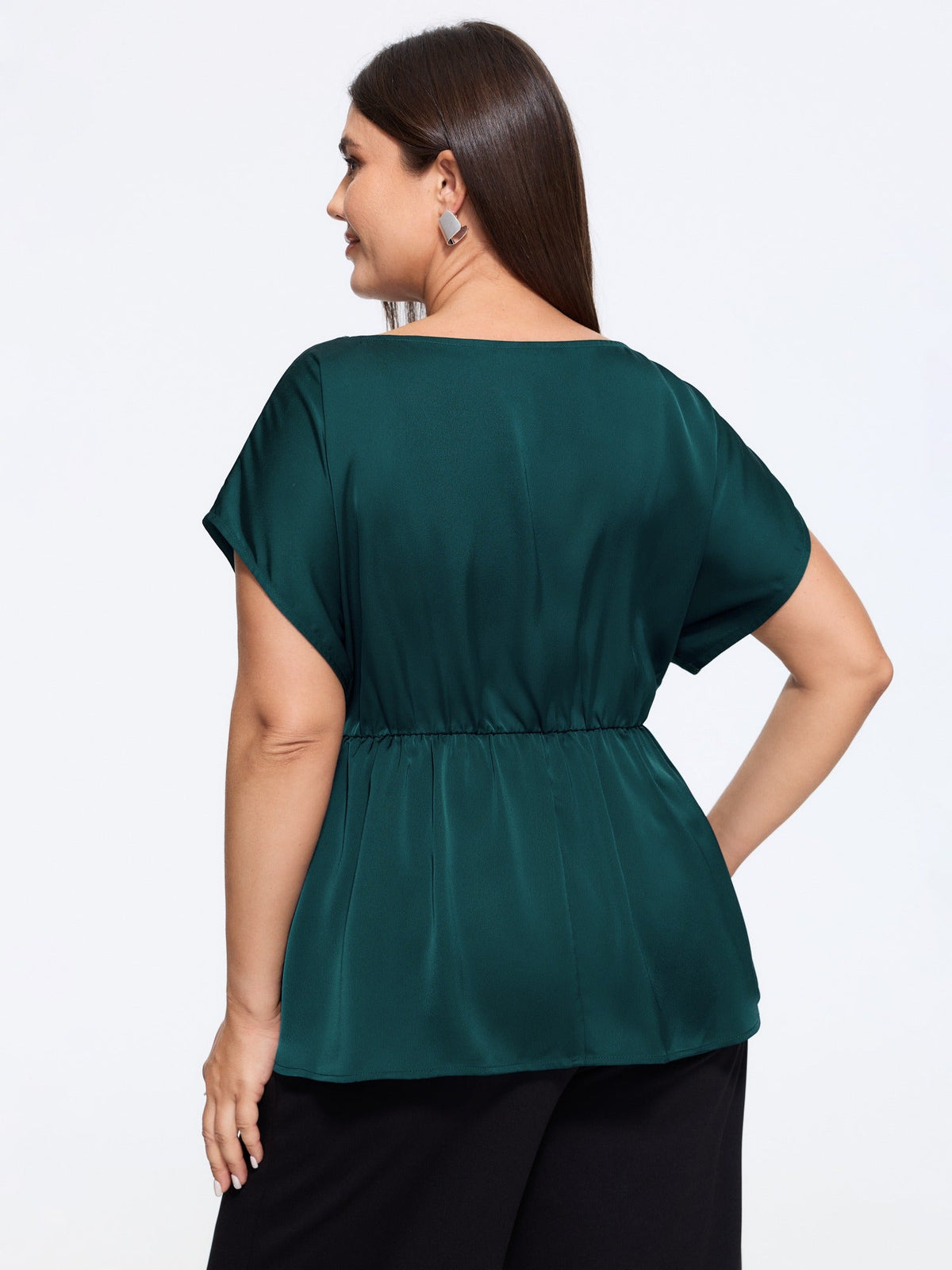 Boat Neck Side Twist Satin Blouse