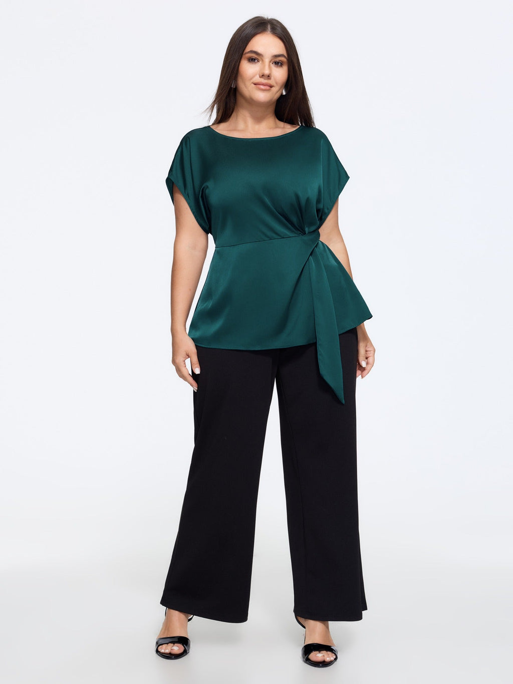 Boat Neck Side Twist Satin Blouse