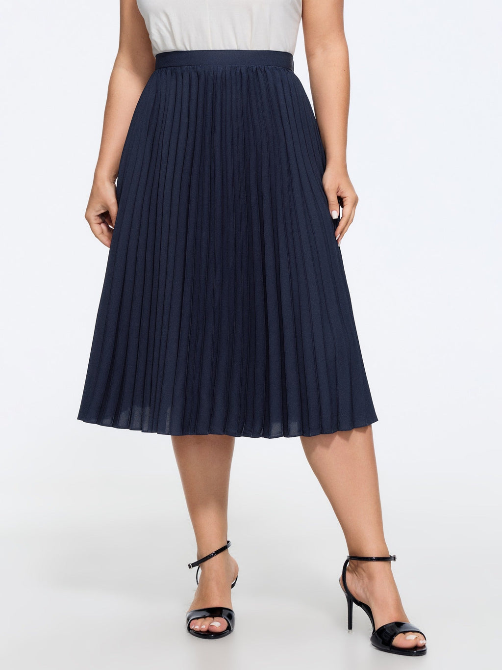 Solid Pleated Flowy Midi Skirt