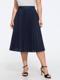 Solid Pleated Flowy Midi Skirt