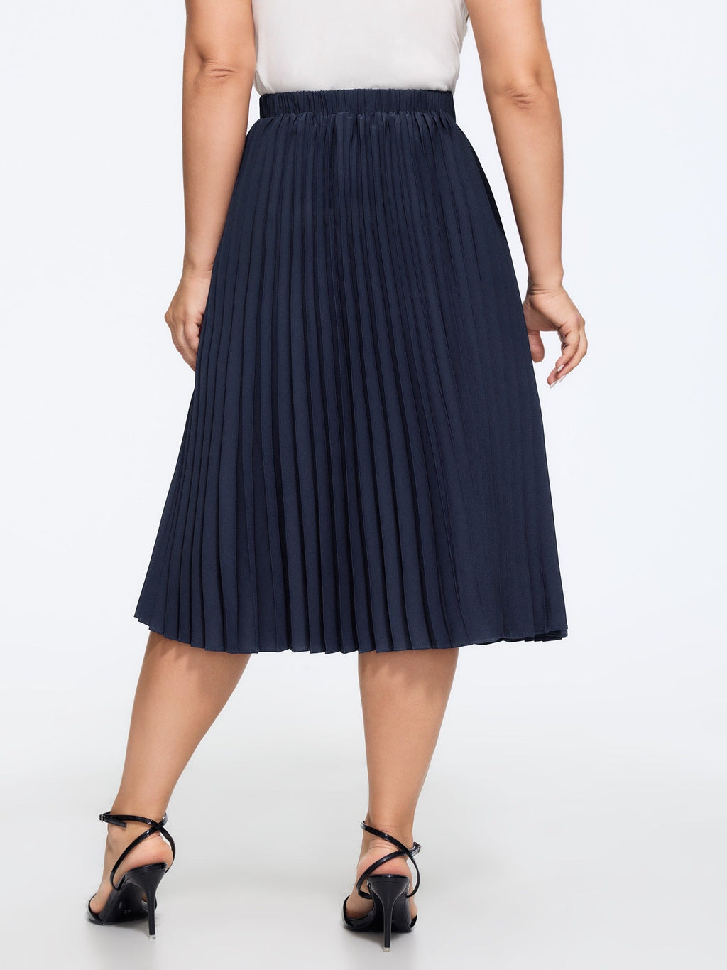 Solid Pleated Flowy Midi Skirt