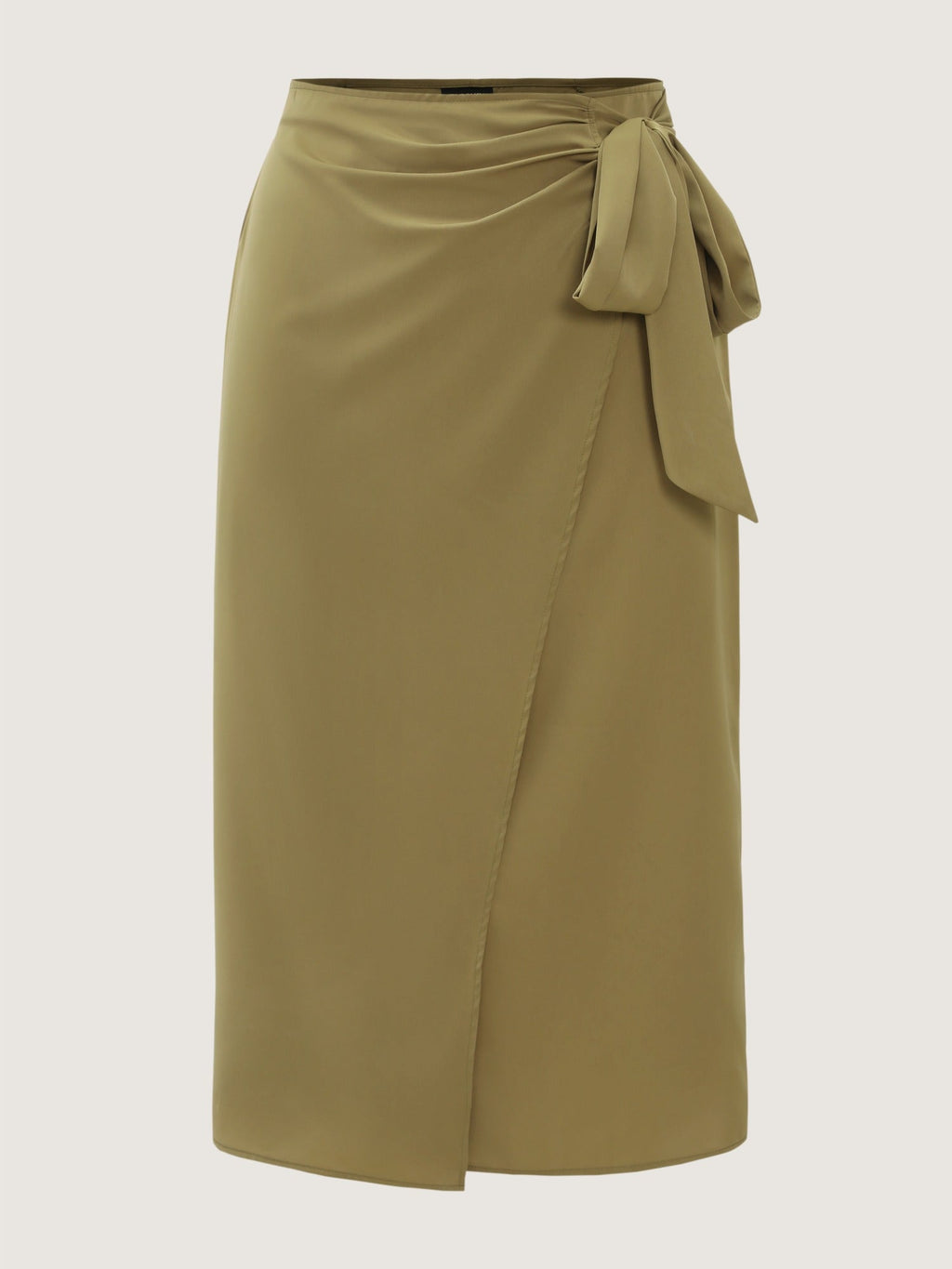 Solid Side Tie Bow Wrap Midi Skirt