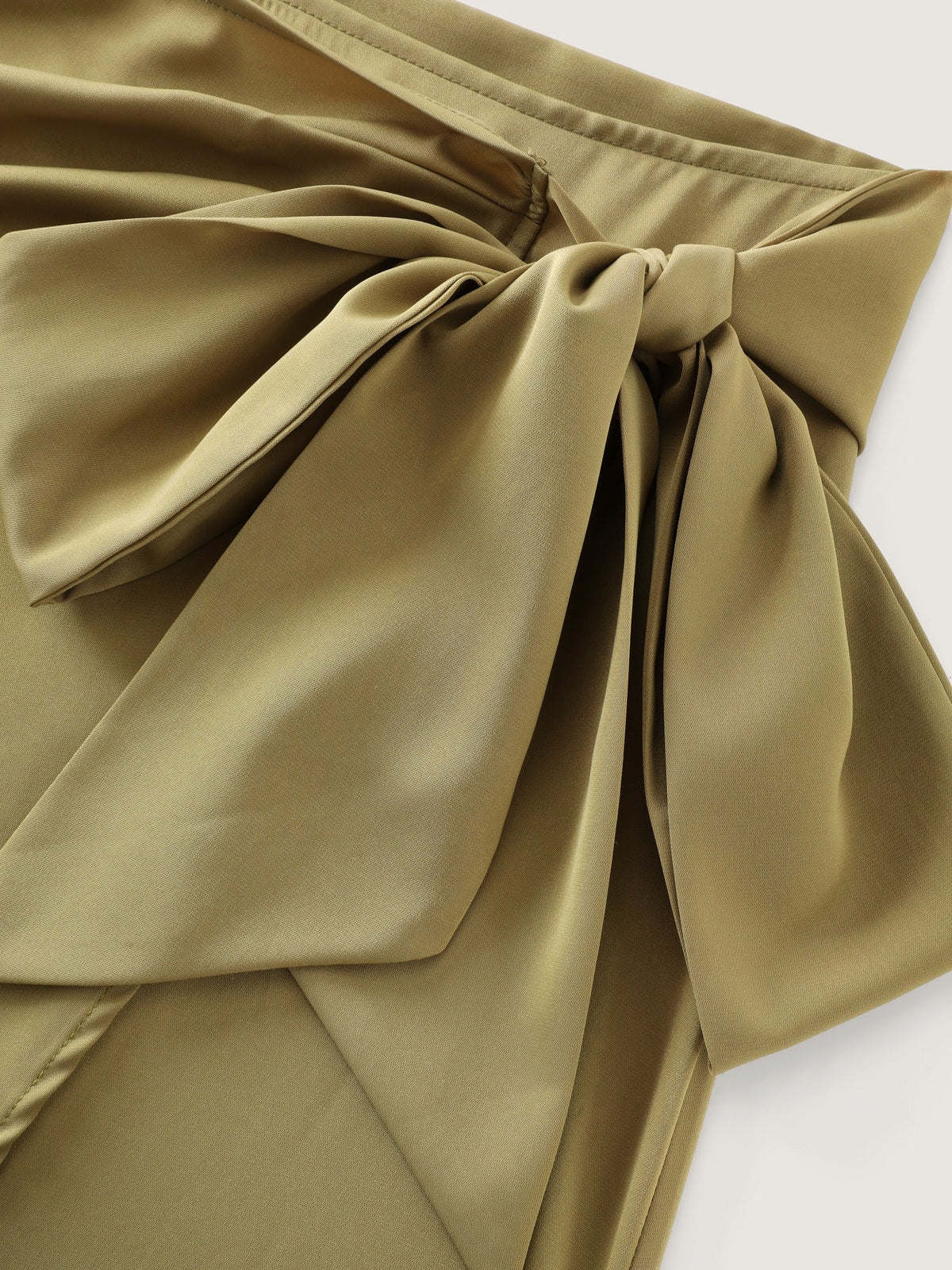 Solid Side Tie Bow Wrap Midi Skirt