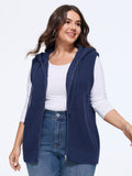 Textured Full Zip Drawstring Hooded Sweater Vest