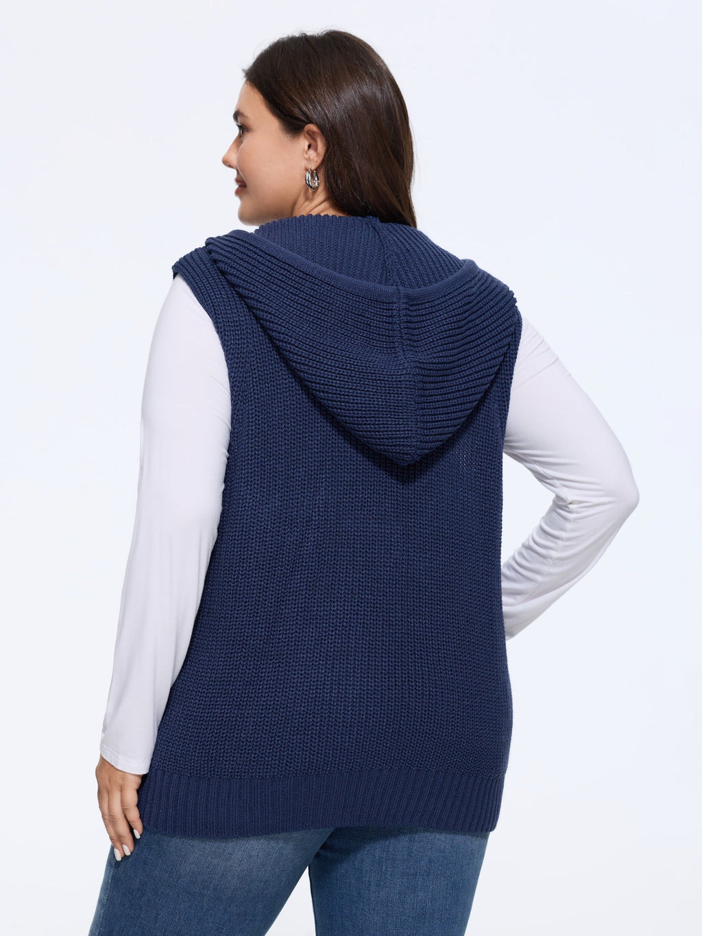 Textured Full Zip Drawstring Hooded Sweater Vest