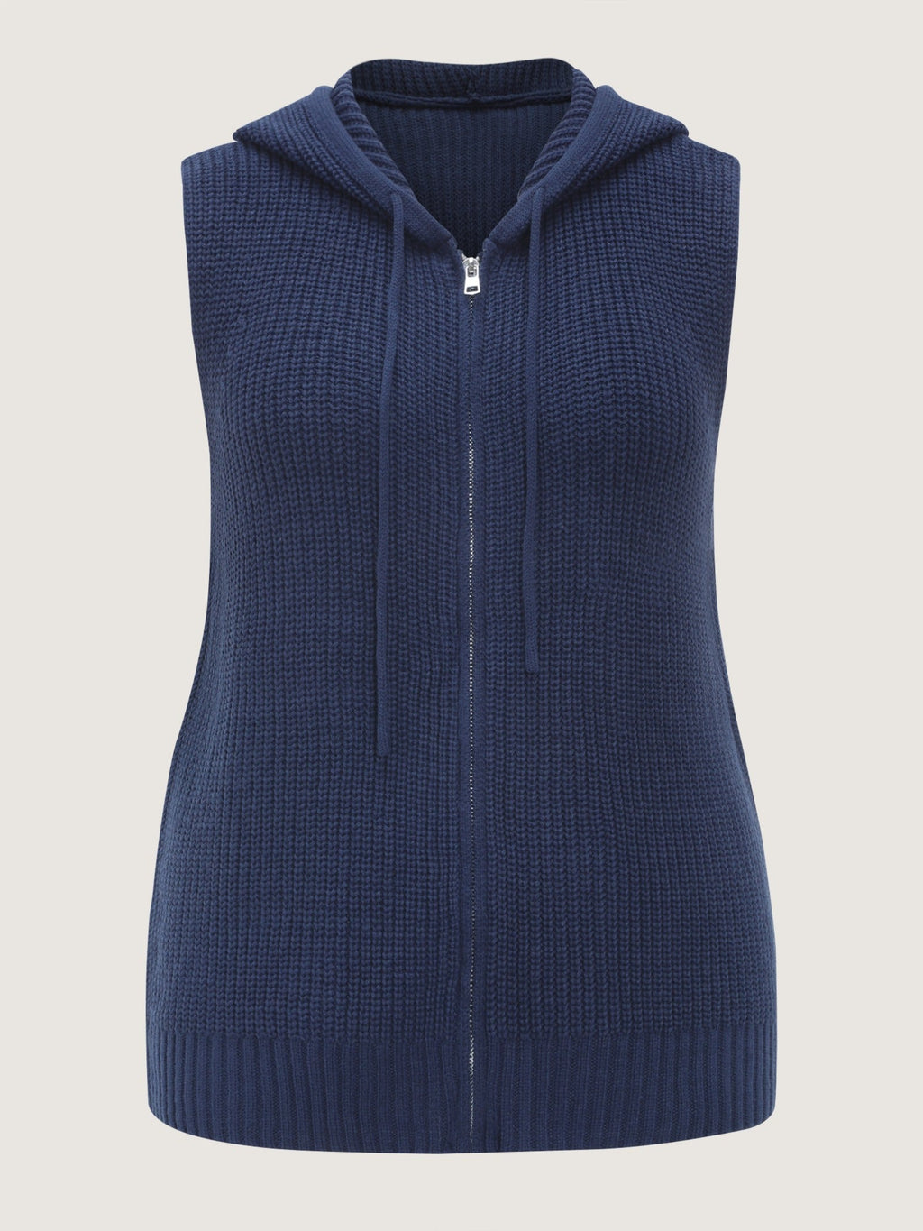Textured Full Zip Drawstring Hooded Sweater Vest