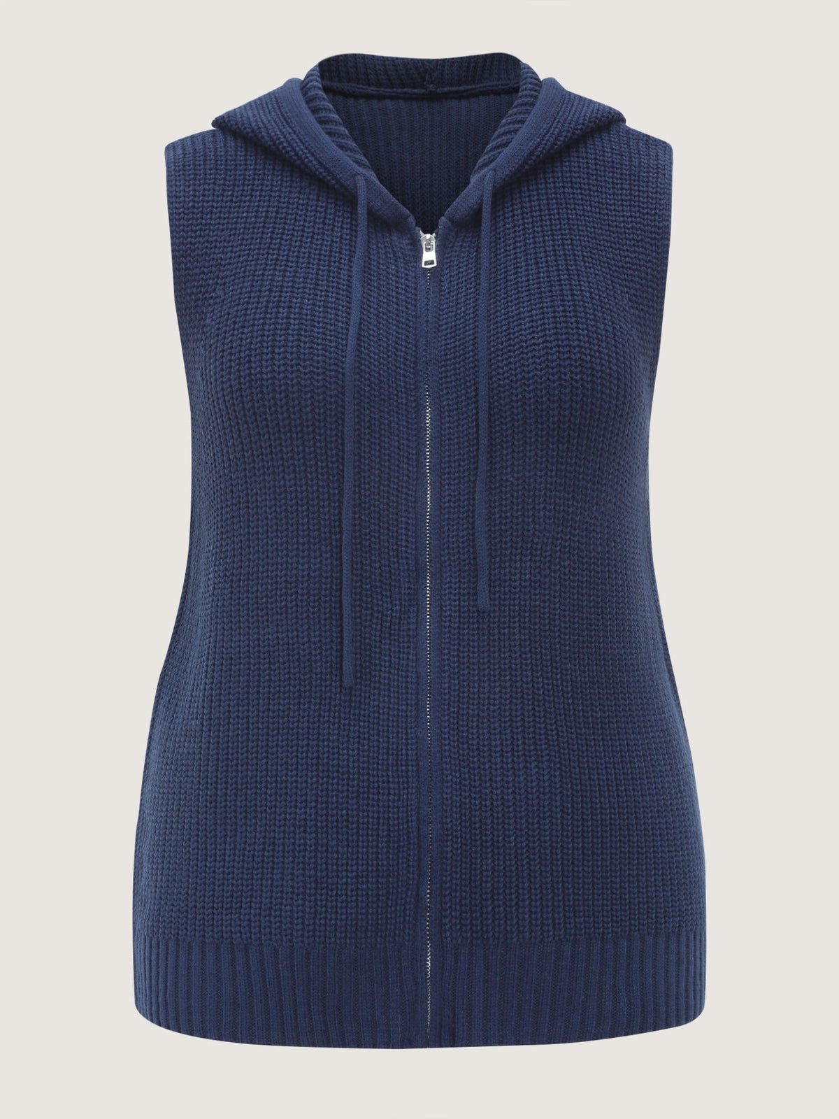 Textured Full Zip Drawstring Hooded Sweater Vest