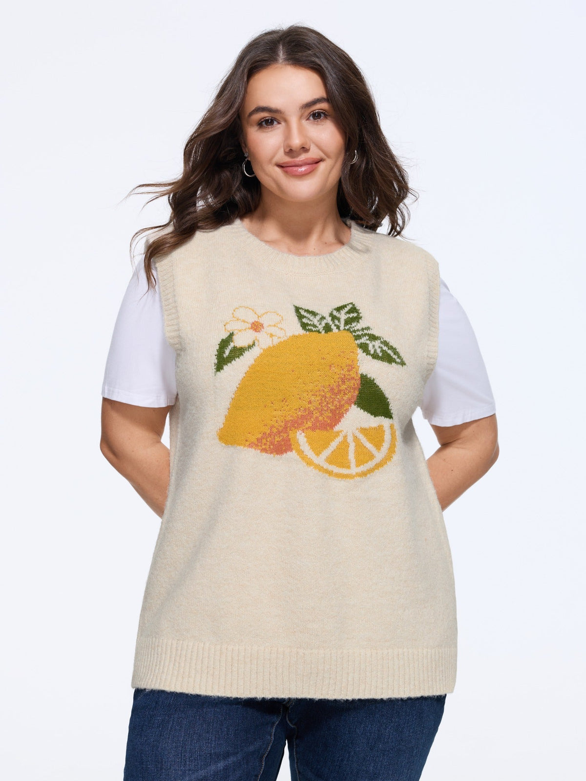 Lemon Jacquard Crew Neck Sweater Vest