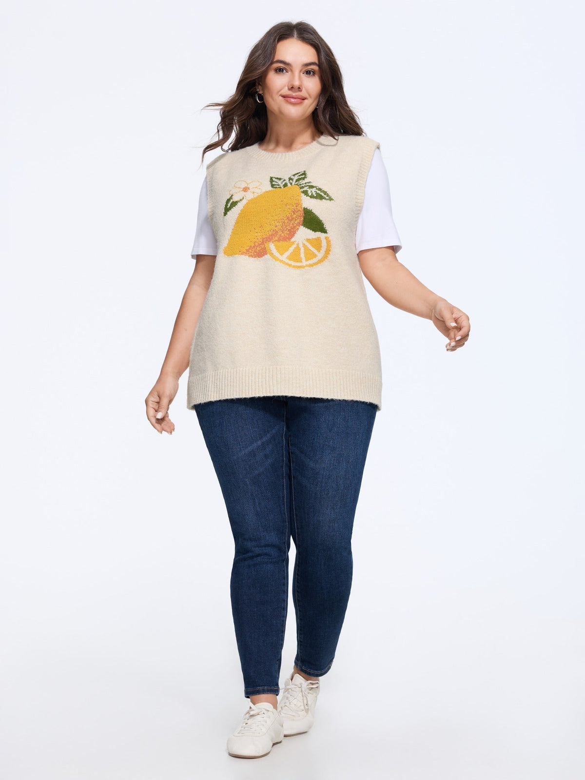 Lemon Jacquard Crew Neck Sweater Vest