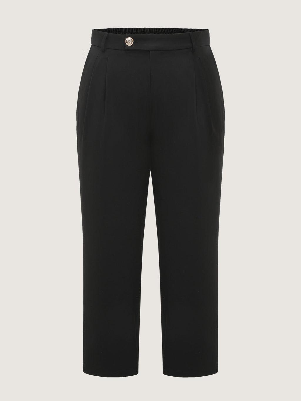Stretchy Metal Button Pleated Straight Leg Pants