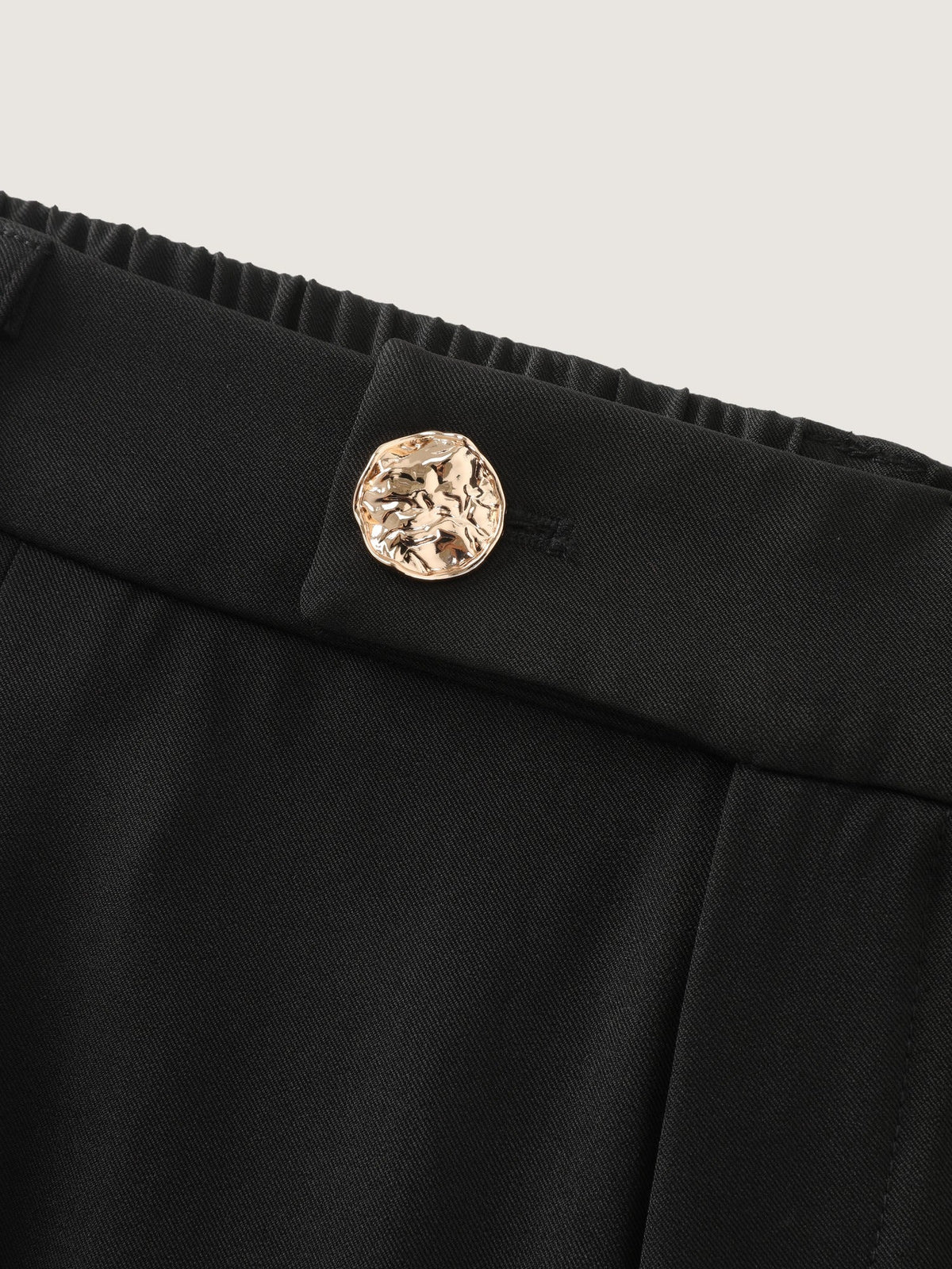Stretchy Metal Button Pleated Straight Leg Pants