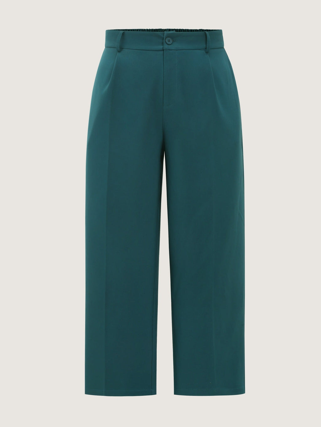 Stretchy Pleated Pockets Straight Leg Pants