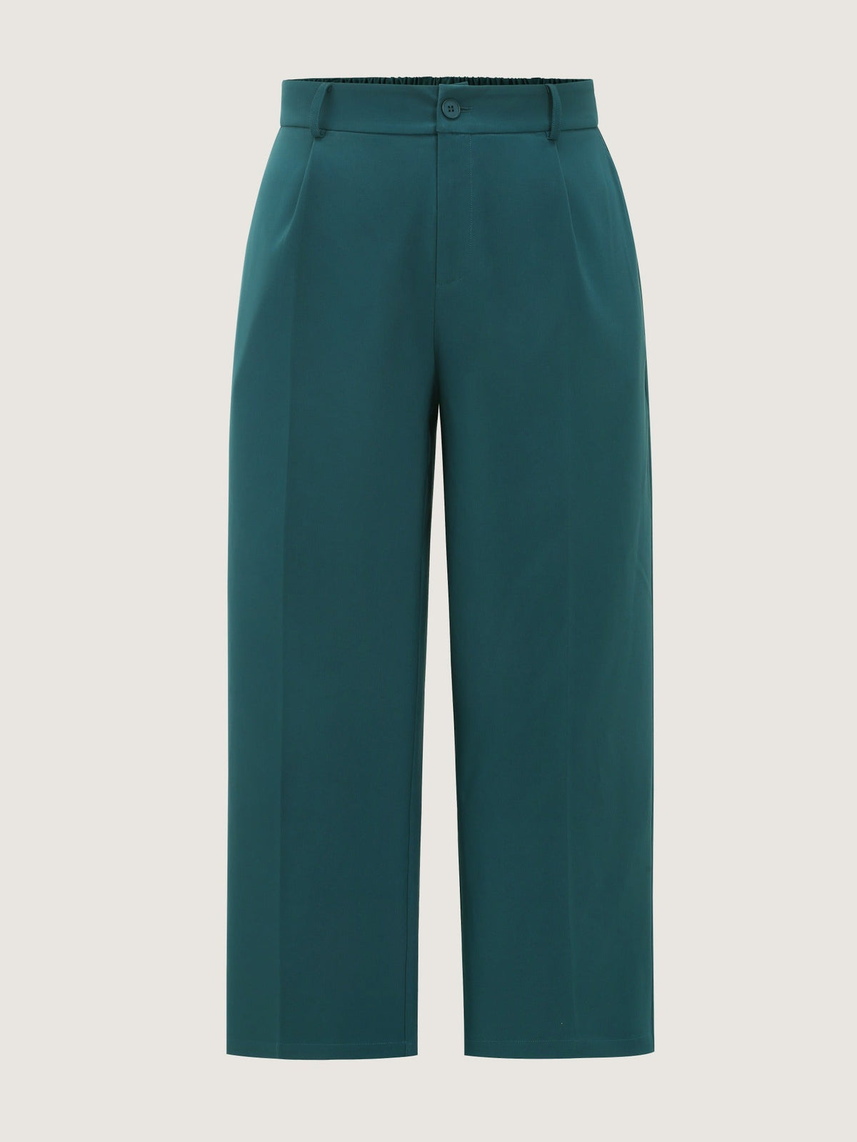 Stretchy Pleated Pockets Straight Leg Pants