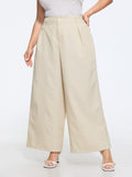 Double Button Waist Pleated Wide Leg Pants
