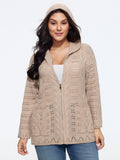 Textured Full Zip Cut Out Hooded Cardigan