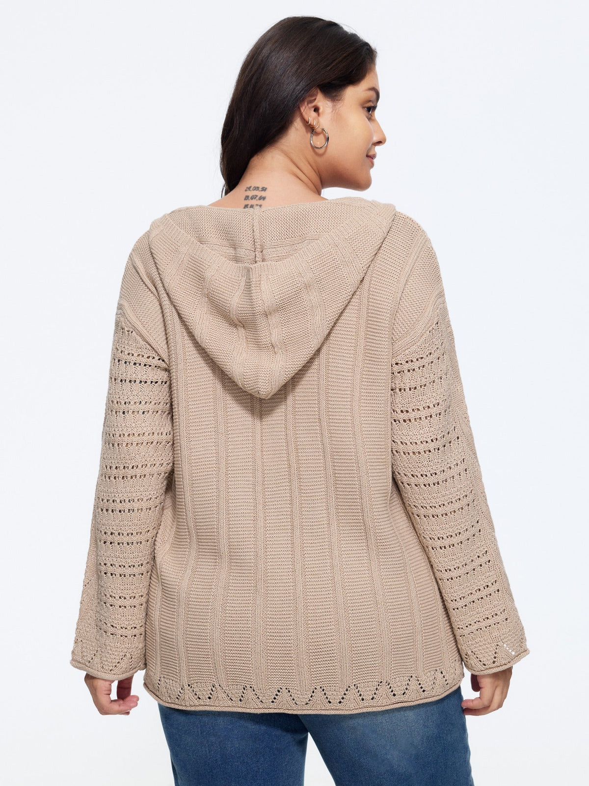 Textured Full Zip Cut Out Hooded Cardigan