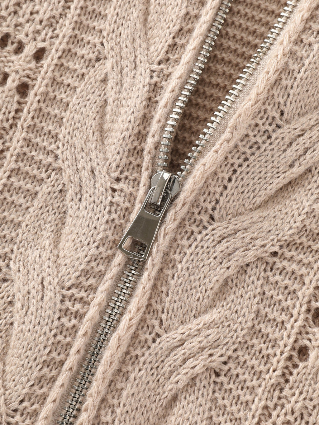 Textured Full Zip Cut Out Hooded Cardigan
