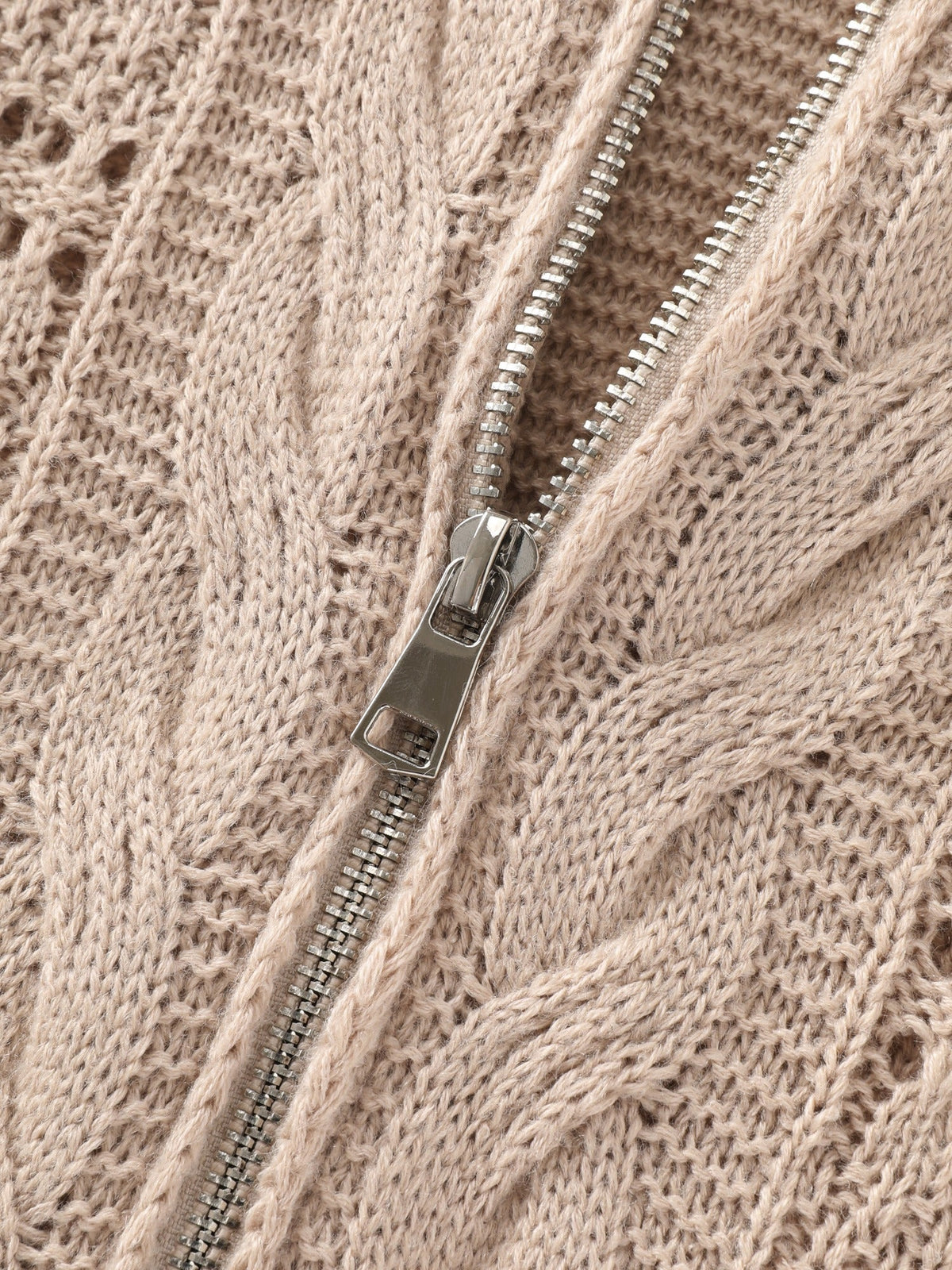 Textured Full Zip Cut Out Hooded Cardigan