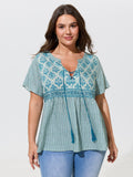 Boho Striped Print Tassel Tie Blouse