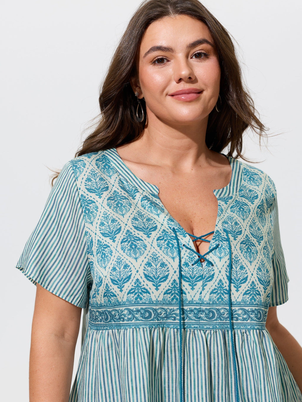 Boho Striped Print Tassel Tie Blouse