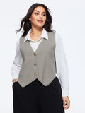 Heather Ribbed Metal Buttons Sweater Vest