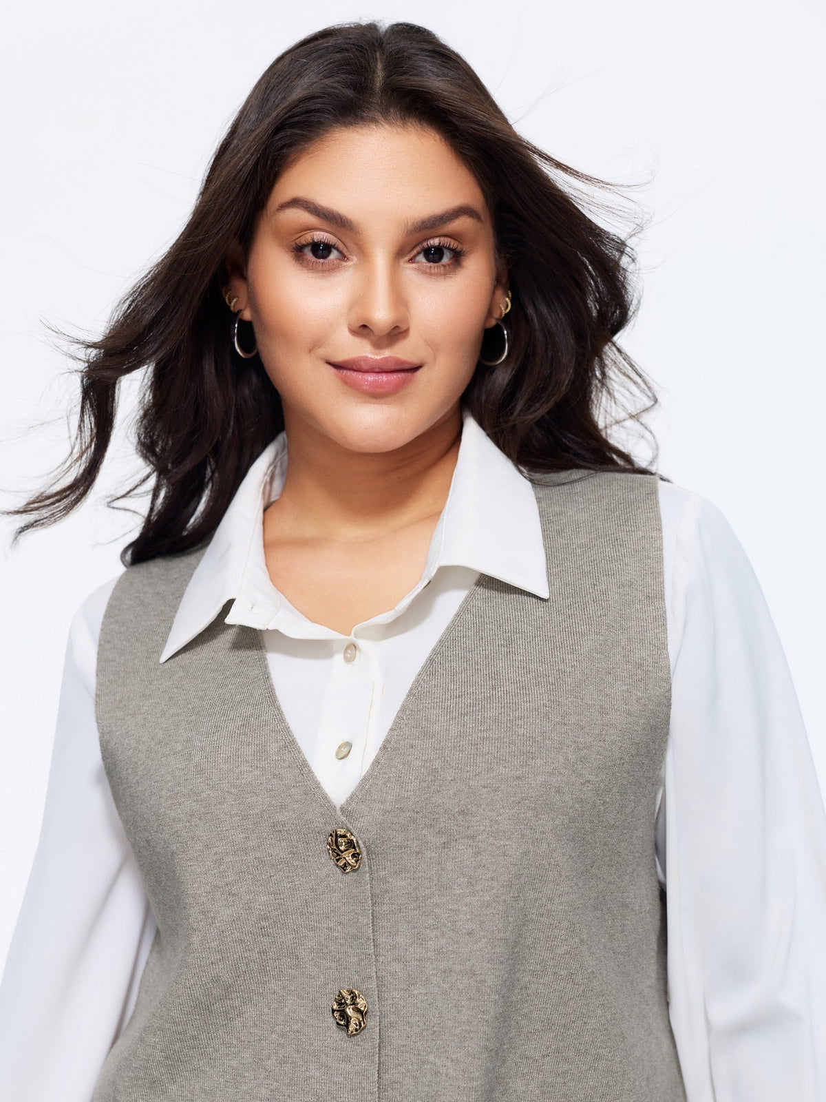 Heather Ribbed Metal Buttons Sweater Vest